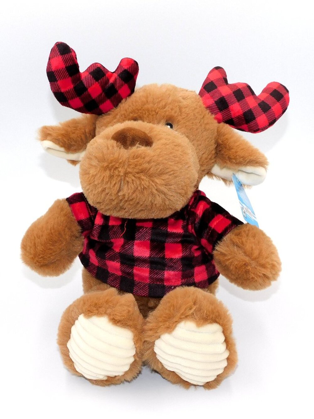 Baby Toy Moose Rattle Plush Stuffed Animal Buffalo Plaid Winter NEW
